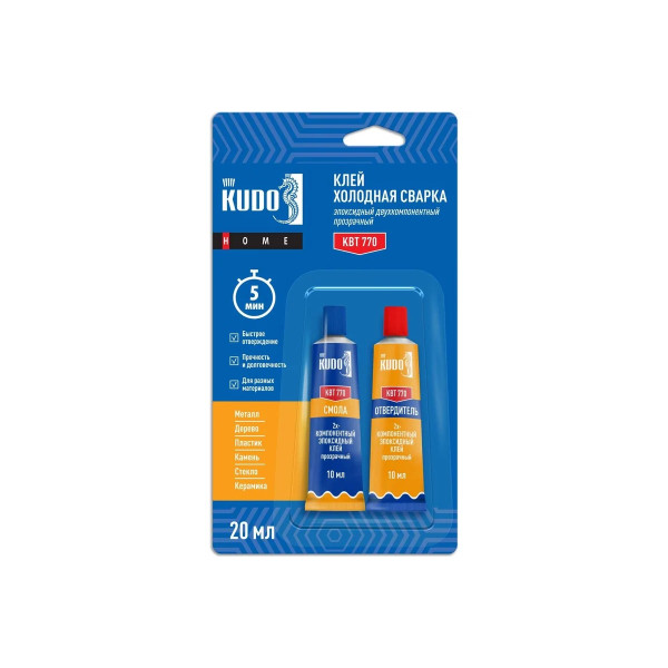 Клей эпоксидный двухкомпонентный Kudo Home 2х10 мл. (прозрачный) (KBT-770)