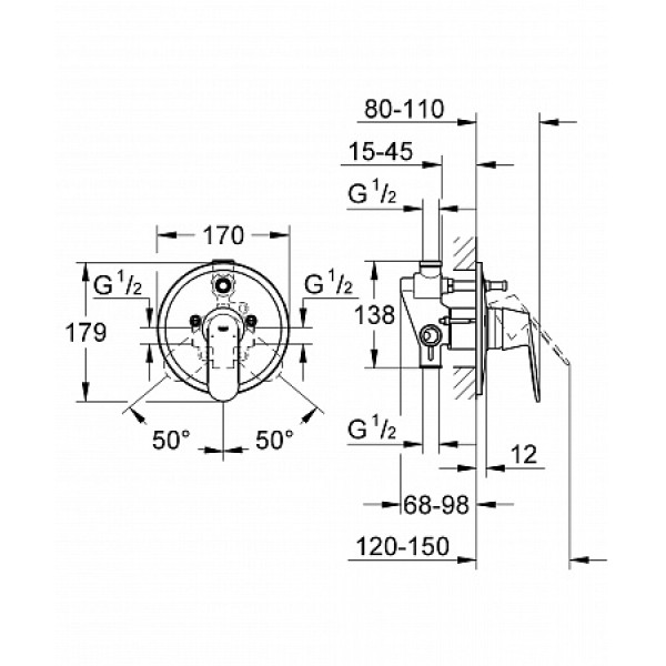 Смеситель для ванны и душа Grohe Eurosmart Cosmopolitan (32879000)
