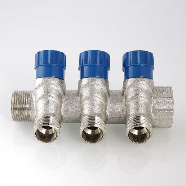 Коллектор 3 отв. регулируемый 1"*1/2"Н Valtec (никель, с комплектом ручек) (VTc.560.N.0603) Коллектор 3 отв. регулируемый 1"*1/2"Н Valtec (никель, с комплектом ручек) (VTc.560.N.0603)
