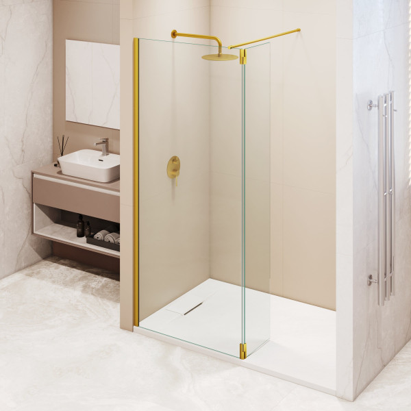 Душевая перегородка RGW WA-050Gb (WA-002Gb + Z-070Gb) 600 стекло прозрачное, профиль золото BRUSH (351005063-16)