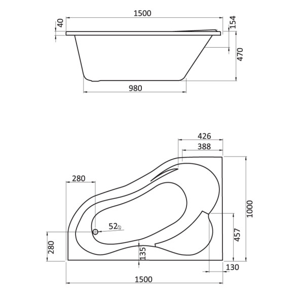 Ванна акриловая Santek Ибица 1500х1000х470 L (1WH112034)