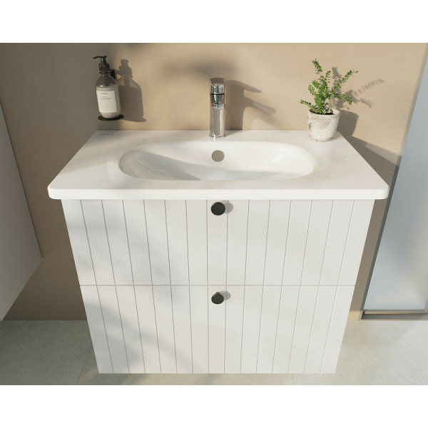 ТУмба подвесная Vitra Root Groove 80 см с круглой раковиной, 2 ящика, матовый белый (69436)