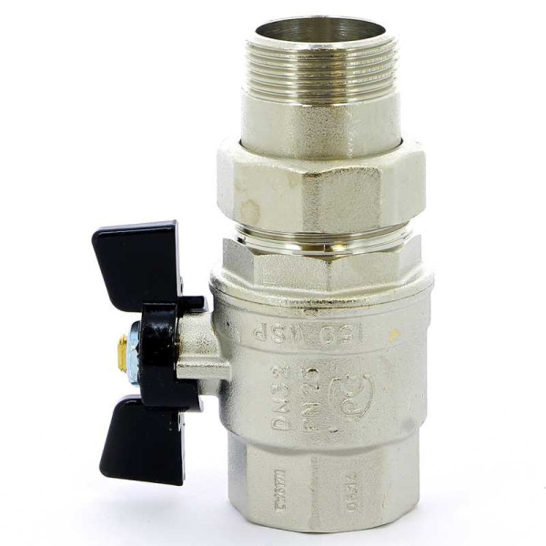 Кран Bugatti 1 1/4" шаровый со сгоном Oregon 322 (черная бабочка) (03220042)