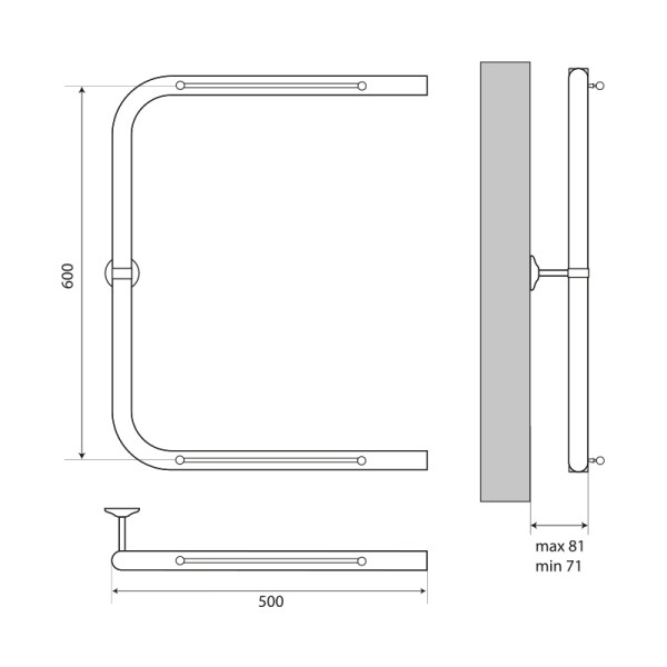 Полотенцесушитель водяной Melodia Moon Shelf 60х50 П-образный б/кронштейна (MTRMS6050)