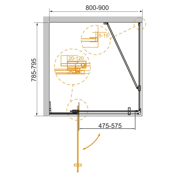 Душевой уголок Cezares Slider 80x80x195 стекло прозрачное, профиль оружейная сталь (SLIDER-AH-1-80-80/90-C-GM)