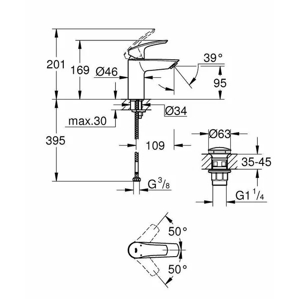 Смеситель для раковины Grohe Eurosmart (хром) Смеситель для раковины Grohe Eurosmart (хром)