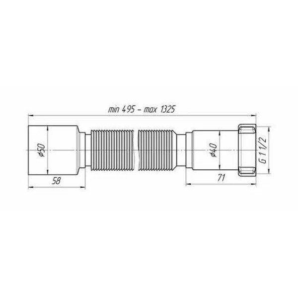 Отвод гофр. переходной 1 1/2"*50 АНИ удлиненный (495-1325 мм.) АНИ пласт (K115)