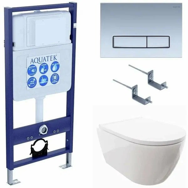 Комплект инсталляция с унитазом Aquatek Поларисс сиденьем Standard INS-0000012+унитаз Поларис AQ0700-00 с сиденьем soft-close+ крепеж KKI-0000002 +кла
