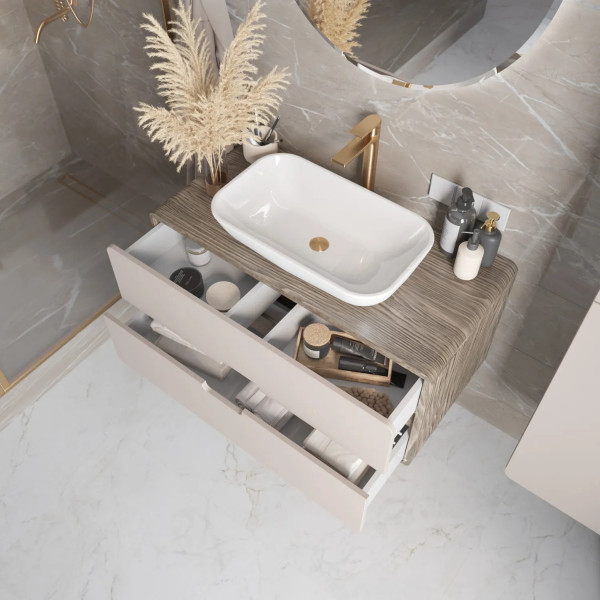 Тумба подвесная 1Marka Vortex  1000x500x50 (орех каньон коньяк/латте фактурный) (Ц0000033059)