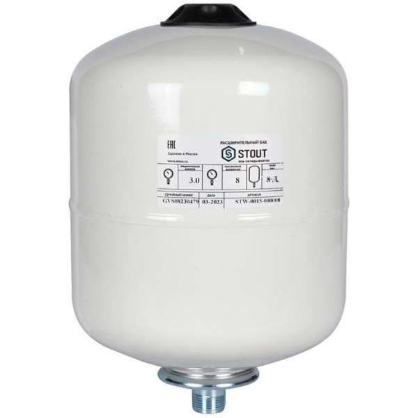 Бак расширительный для ГВС и гелиосистем Stout 8 л. (белый, вертикальный) (STW-0015-000008)