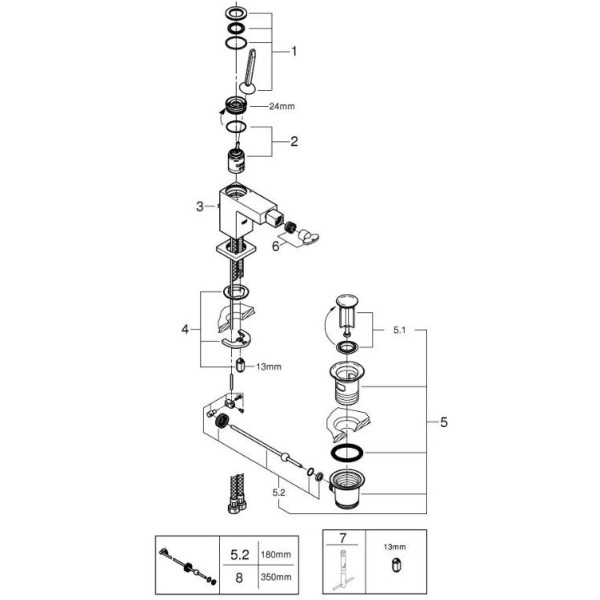 Смеситель для биде Grohe Eurocube Joy с донным клапаном (23664000)