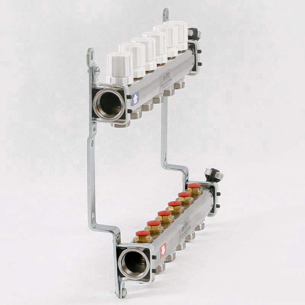 Коллекторная группа Uni-Fitt 6 отводов 1"х3/4" с балансировочными и термостатическими вентилями нерж. сталь