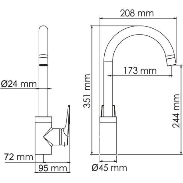 Смеситель для кухни WasserKRAFT Glan черный глянцевый (6607)