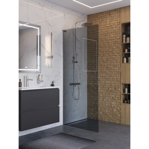 Душевое ограждение BelBagno Uno 90x200 стекло тонированное графит, профиль хром глянцевый (UNO-L-1-TB-90-GR-Cr) Душевое ограждение BelBagno Uno 90x200 стекло тонированное графит, профиль хром глянцевый (UNO-L-1-TB-90-GR-Cr)