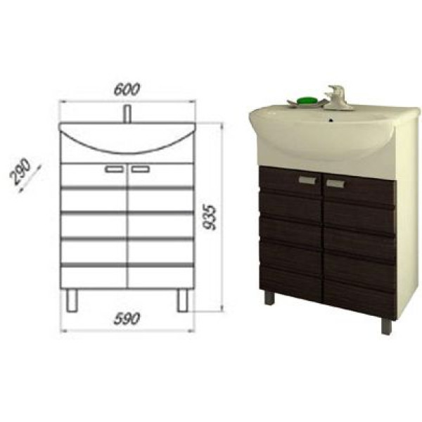 Тумба напольная Melodia Штрокс 60 (Уют 60) 59x80 венге темный (MFR79408WG)