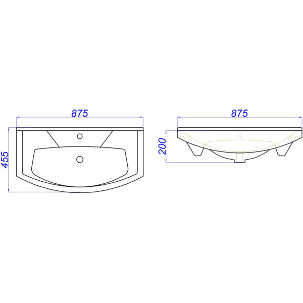 Раковина мебельная Kirovit Элеганс 875x200x455 белая (4620008197456)