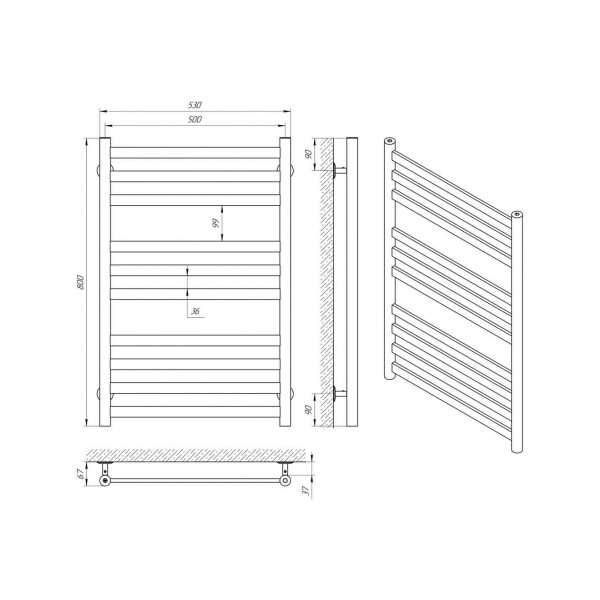 Полотенцесушитель водяной Indigo Slim 80x50 к-3, золото (LSLW80-50GDK3)