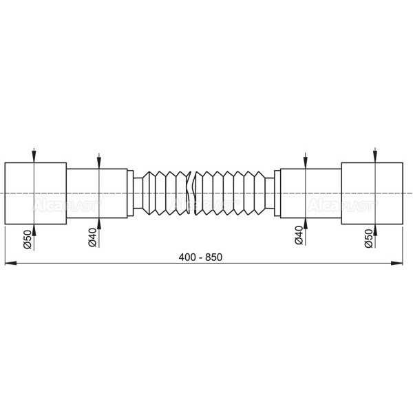 Отвод гофрированный переходной AlcaPlast 40х50 мм. (без.накид.гайки) (A720)