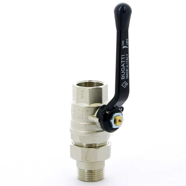 Кран Bugatti 1" шаровый со сгоном Oregon 320 (черная ручка) (03200034)