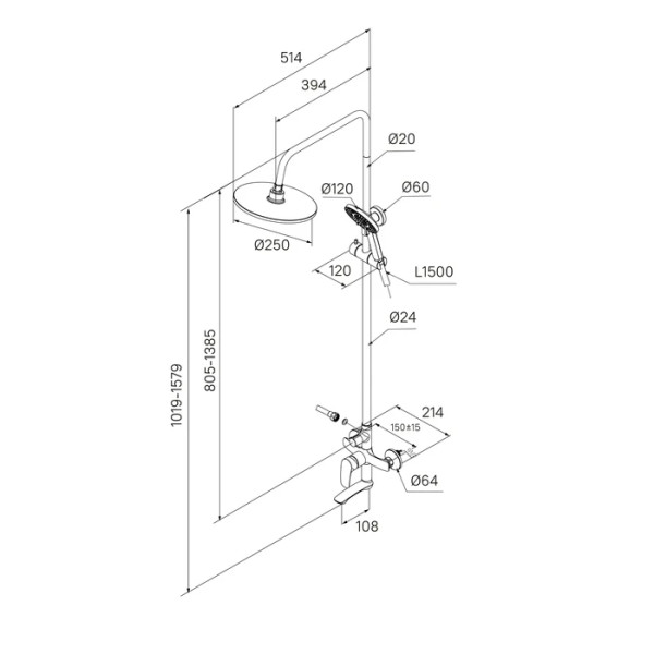 Душевая система Milardo Rora с душевым гарнитуром графит (RORGM4FM06)