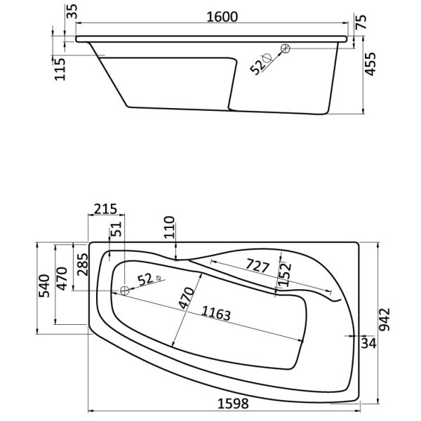 Ванна акриловая Santek Майорка XL 1600х950х455 R (1WH111990)