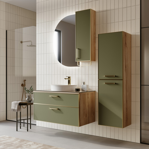 Шкаф подвесной Orka Salerno 300x160x850 зеленый матовый, светлое дерево (3005749)