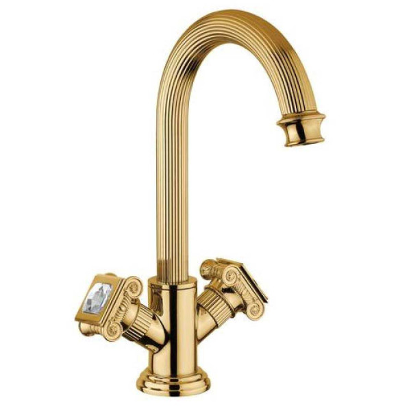 Смеситель для раковины Cezares Olimp золотой, ручки квадратные - кристалл Swarovski (OLIMP-LS2-03/24-Sw) Смеситель для раковины Cezares Olimp золотой, ручки квадратные - кристалл Swarovski (OLIMP-LS2-03/24-Sw)