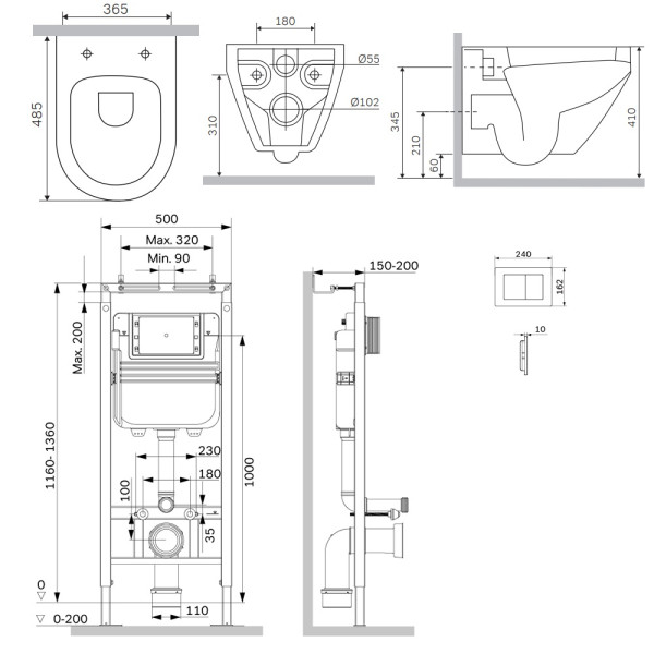 Комплект инсталляция с унитазом AM.PM MasterFit с клав S черная матовая с подвесным унитазом Spirit V2.0 Aquaspin (IS130238.701900)
