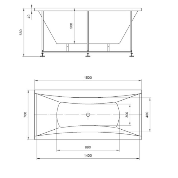 Ванна акриловая Акватек Феникс 150х75 на каркасе, с фронтальным экраном, слив-перелив Ванна акриловая Акватек Феникс 150х75 на каркасе, с фронтальным экраном, слив-перелив