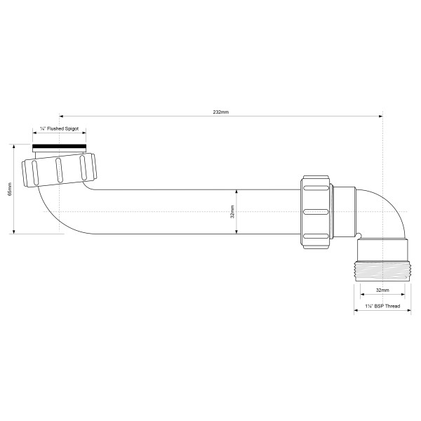 Труба отводная под 90° 1 1/4"х1 1/4 мм. с отводом на 90° (L 232 мм.) McAlpine (HC13-32)
