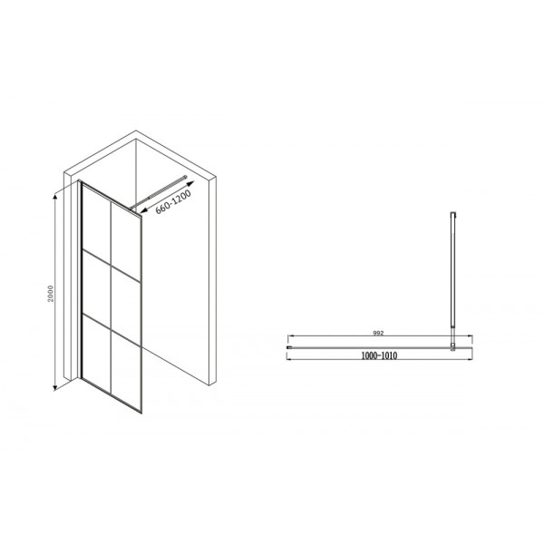 Душевая стенка Abber Immer Offen 100x200 стекло прозрачное, профиль черный (AG62100B8)