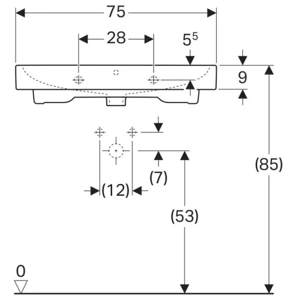 Раковина подвесная Geberit iCon 75x48,5 белая (124075000)