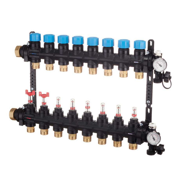 Коллекторная группа 8 отводов 1" с расходомерами и термометрами Henco (композит) (UFH-0605MDK08-03L)
