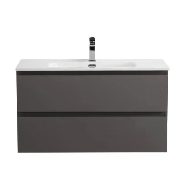 Тумба подвесная Cezares Kraft 800x455x500 с фрезерованными ручками по всей длине фасада с двумя выкатными ящиками Темно-Серый матовый (KRAFT-800-2C-SO