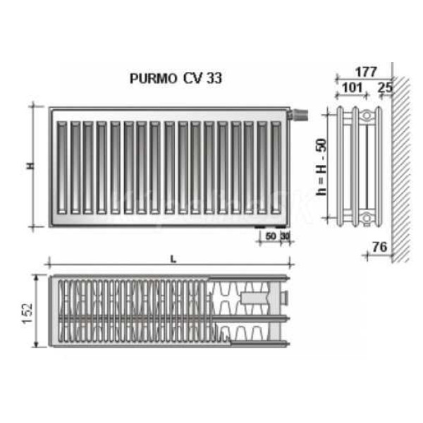 Радиатор стальной Purmo 500*2000 33 CV Ventil Compact нижнее подключение (CV 33-500-2000)