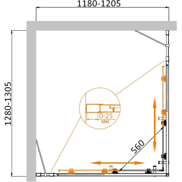 Душевой уголок Cezares Molveno 130x120x195 стекло прозрачное, профиль хром (MOLVENO-AH-22-130/120-C-Cr-IV)
