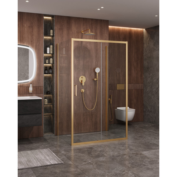 Душевой уголок Cezares Molveno 120x90x195 стекло прозрачное, профиль брашированное золото (MOLVENO-AH-12-120/90-C-BORO-IV)