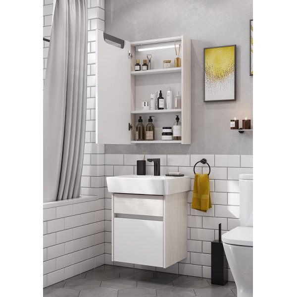 Шкаф зеркальный Aquaton Верди 50 Белый/Ясень фабрик (1A195802VDAV0)