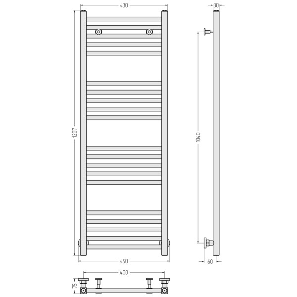 Полотенцесушитель водяной Сунержа Модус 1200x400 матовый черный (31-0250-1240)
