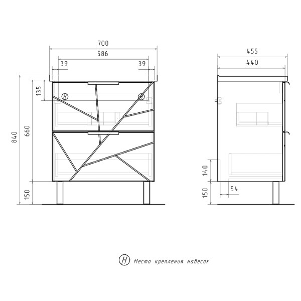 Тумба напольная Volna Twing 664x540 белая (tnTWG70.2Y-01)