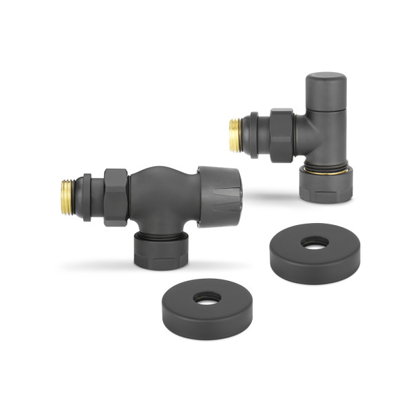 Комплект радиаторных клапанов угловой (осевой) 1/2"х3/4"(18)ЕК Varmega №3 (черный) (VMDV12-210415)