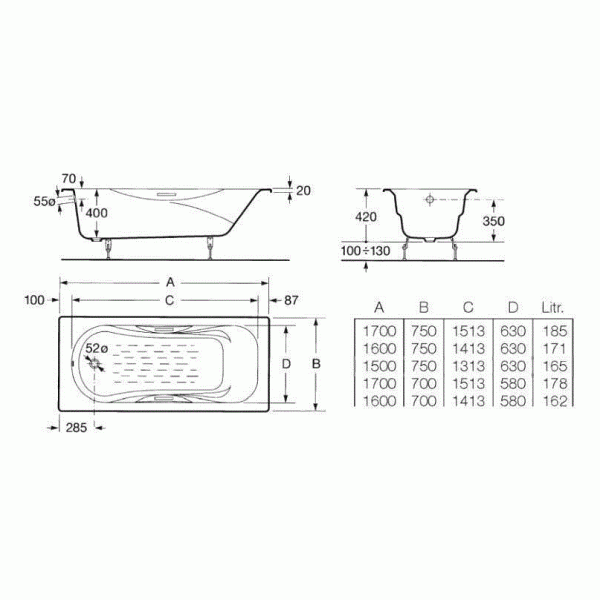Ванна чугунная Roca Malibu 170x75 с отв. под ручки и противоскользящим покрытием (2309G000R) Ванна чугунная Roca Malibu 170x75 с отв. под ручки и противоскользящим покрытием (2309G000R)