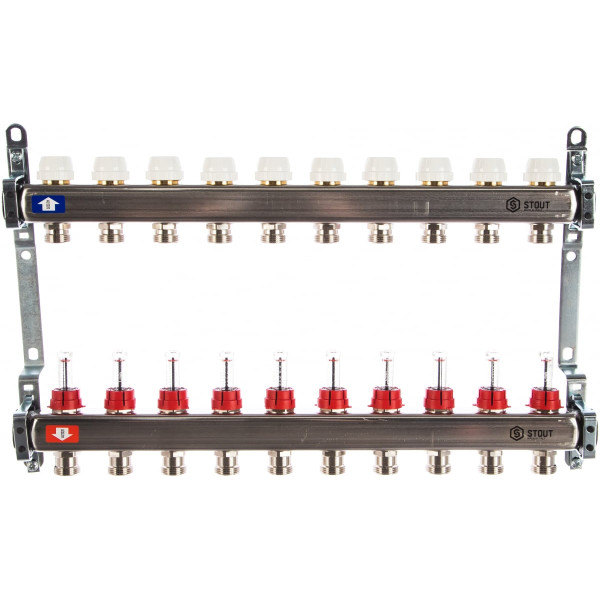Коллекторная группа 10 отводов 1"x3/4"(18)EK с расходомерами Stout (нерж.сталь) (SMS-0917-000010) Коллекторная группа 10 отводов 1"x3/4"(18)EK с расходомерами Stout (нерж.сталь) (SMS-0917-000010)