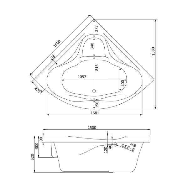 Ванна акриловая Santek San Paulo 150*150 (1WH302399)