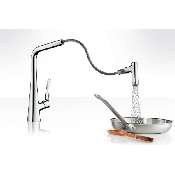 Смеситель для кухни Hansgrohe Metris с выдвижным изливом хром (14820000) Смеситель для кухни Hansgrohe Metris с выдвижным изливом хром (14820000)