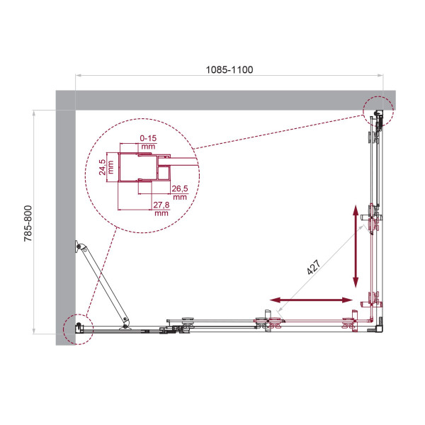 Душевой уголок BelBagno Luce 110x80x195 стекло прозрачное, профиль хром (LUCE-AH-21-110/80-C-Cr)