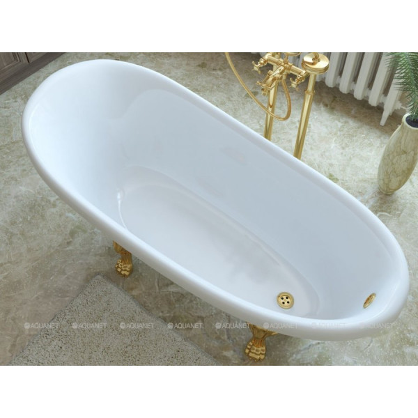 Ванна из искусственного камня Aquanet Family Stone Classic 160х80 на ножках (лапы золото) белая (368586)