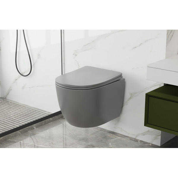 Унитаз подвесной ABBER Bequem серый матовый, безободковый (AC1103MG)