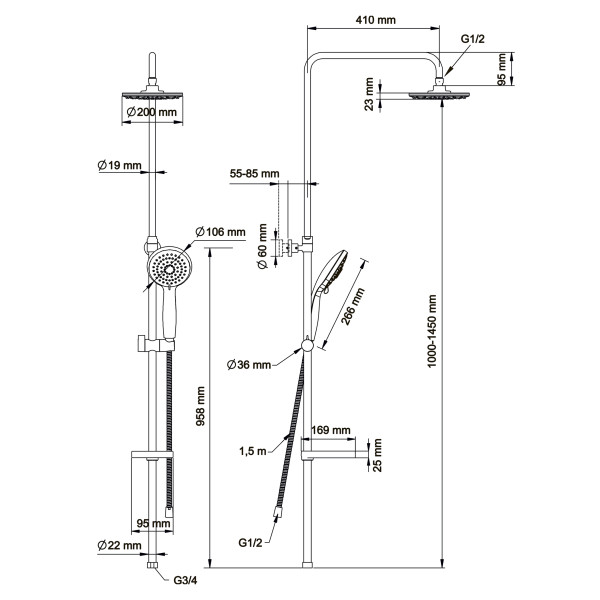 Система душевая Swedbe Hermes хром (5145)