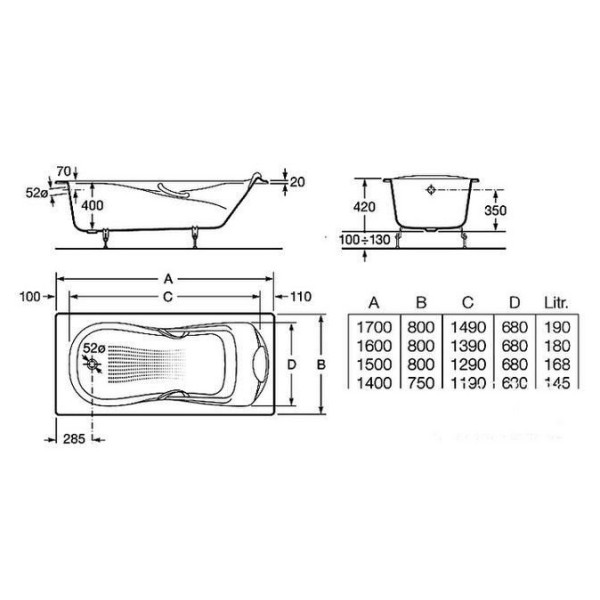 Ванна чугунная Roca Haiti 160x80 с отв. под ручки (2330G000R)